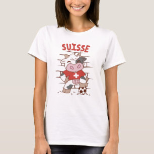 T-shirt Swiss Soccer Cow Football Fan Switzerland Flag