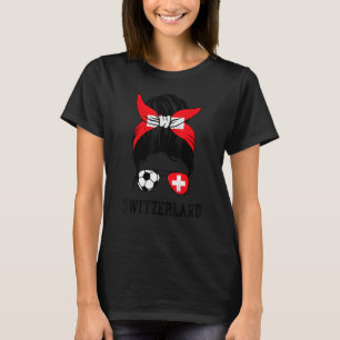 T-shirt Swiss Soccer Girl Mom Messy Bun Suisse Footba