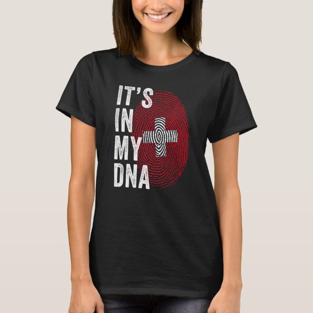 T-shirt Switzerland It's In My DNA Cute Swiss Fingerprint  (Devant)