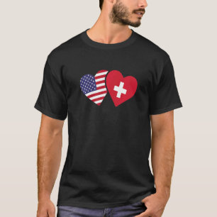T-shirt Switzerland USA Flag Heart Swiss American Love
