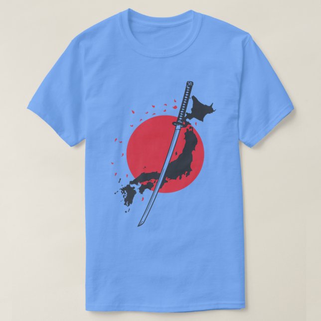 T-shirt Sword with Map Outline and Flag Japan Samurai  (Design devant)