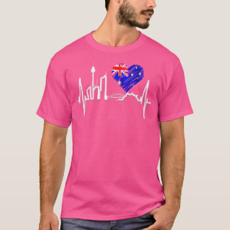 T-shirt Sydney Skyline Heartbeat Australia Flag Lover Oper