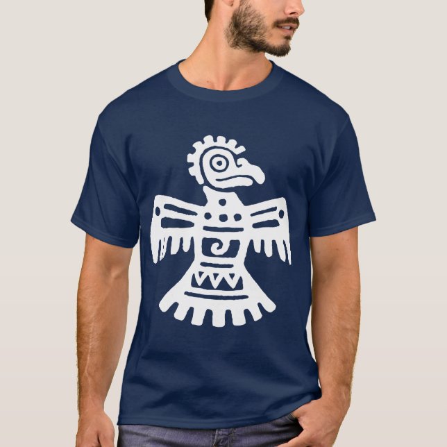 T-shirt Symbole aztèque primitif blanc d'oiseau du (Devant)