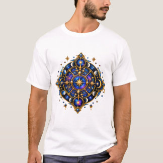 T-shirt Symbole Céleste Mystique Or Bleu Emblème Cosmique