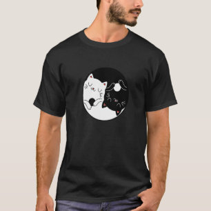 T-shirt Symbole chat chats blanc noir yoga yin et yang