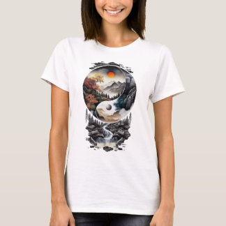 T-shirt Symbole chinois jin Jang avec un magnifique Landsc