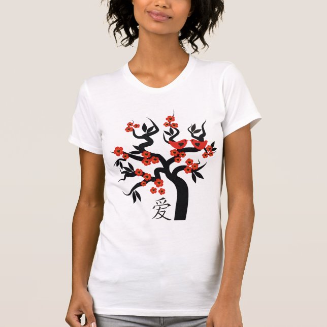 T-shirt Symbole d'amour chinois sur Sakura Tree inséparabl (Devant)