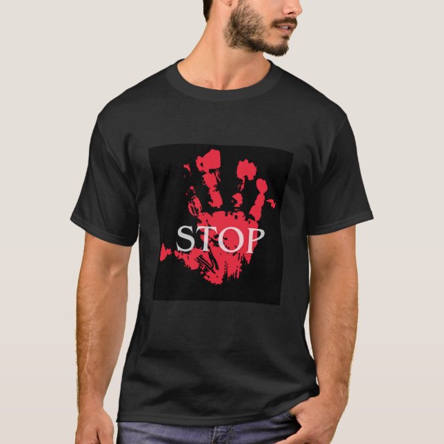 T-shirt Symbole d'avertissement « STOP » avec empreinte de (Devant)