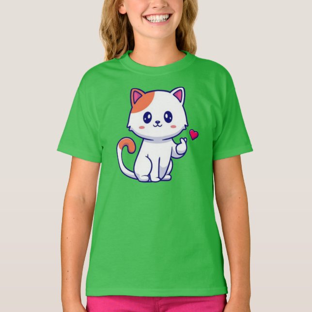 T-shirt Symbole de chat mignon en amour main-57577 (Devant)