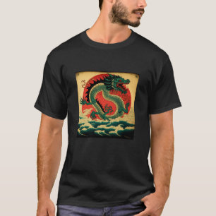 T-shirt Symbole de dragon rouge esthétique japonais Kanji