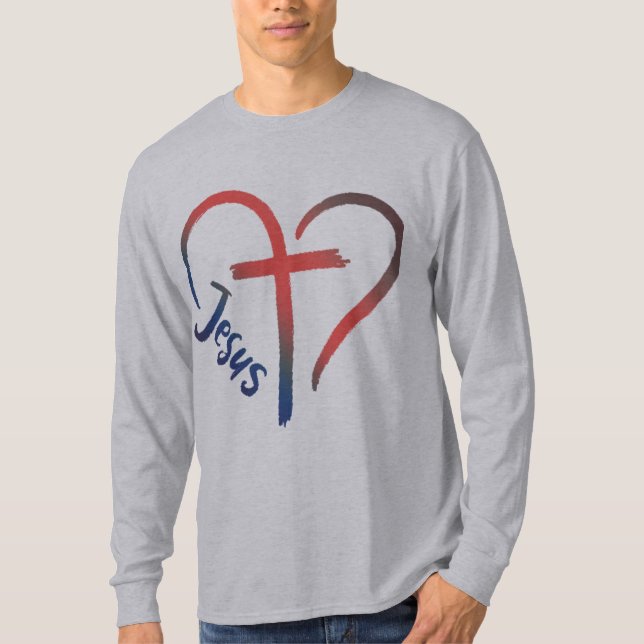 T-shirt Symbole de Jésus Croix et d'Amour du Coeur (Devant)