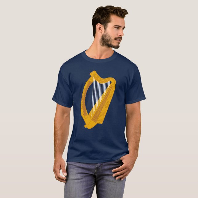 T-shirt Symbole de la harpe irlandaise arrière - plan bleu (Devant entier)