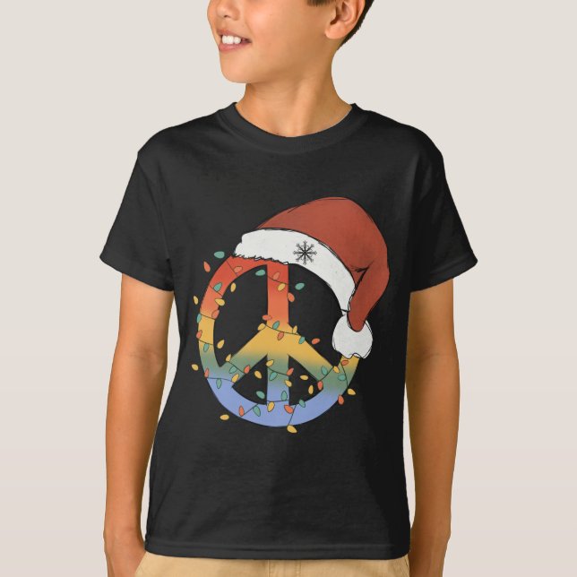 T-shirt SYMBOLE DE LA PAIX DE Noël Santa Hat Paix Noël (Devant)