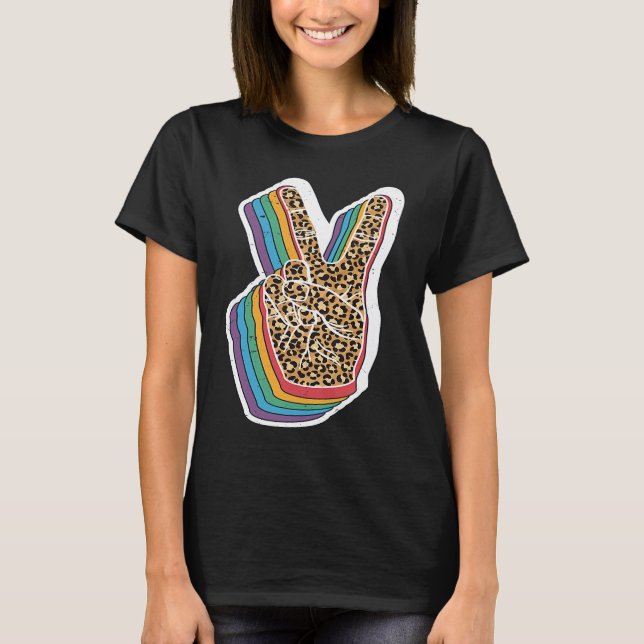T-shirt SYMBOLE DE LA PAIX Empreinte de léopard À LA MAIN  (Devant)