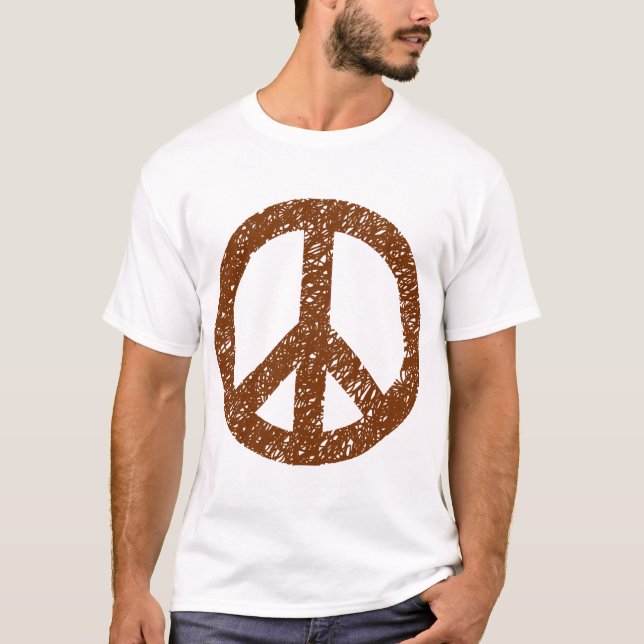 T-shirt Symbole de la Paix Scribblée - Noyer (Devant)