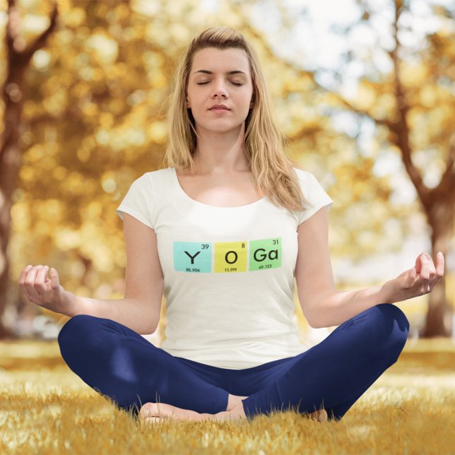 T-shirt Symbole de l'élément chimique coloré Yoga