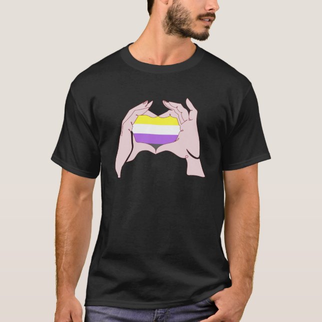 T-shirt Symbole de main d'amour Coeur non binaire Genderfl (Devant)