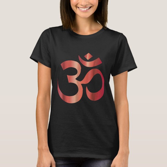 T-shirt Symbole de méditation hindou Sanskrit Red Om Yoga  (Devant)