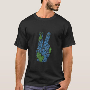 T-shirt Symbole de Paix d'Amour Doigts Main Terre Hippie H