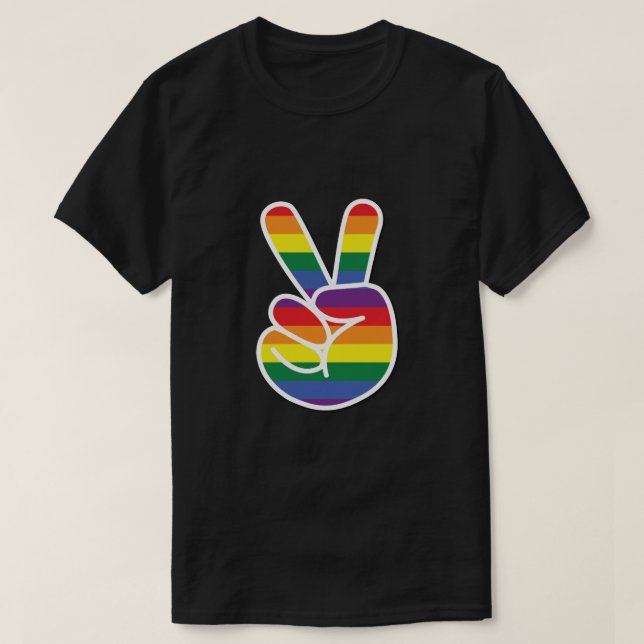 T-shirt Symbole de paix de la Fierté arc-en-ciel brillant (Design devant)
