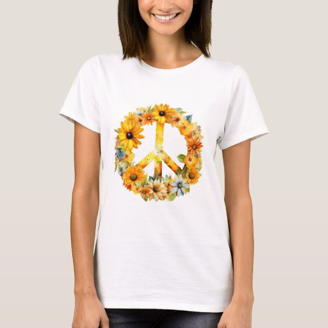 T-shirt SYMBOLE DE PAIX DE Tournesol Hippie (Devant)