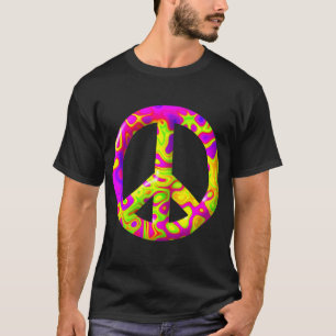 T-shirt Symbole de Paix psychédélique jaune rose 3D