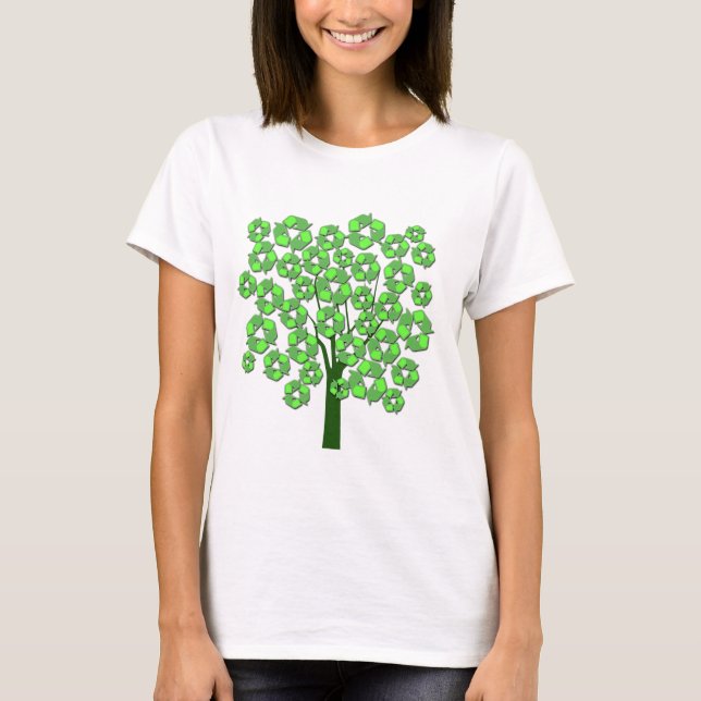 T-shirt Symbole de recyclage vert à la mode Arbre (Devant)