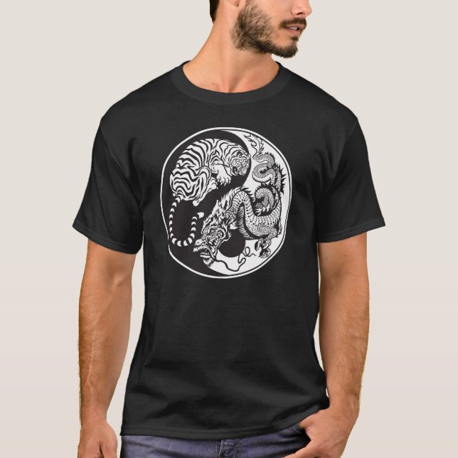 T-shirt symbole de yang de yin de dragon et de tigre (Devant)