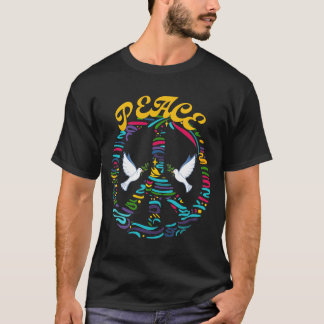 T-shirt Symbole des signes de paix de deux colombes blanch