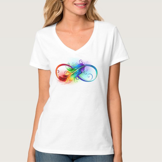 T-shirt Symbole d'infini avec plume arc-en-ciel (Devant)