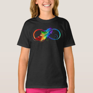 T-shirt Symbole d'infini avec plume arc-en-ciel