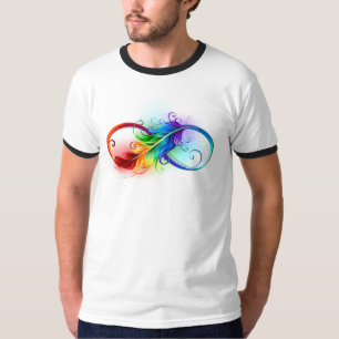 T-shirt Symbole d'infini avec plume arc-en-ciel