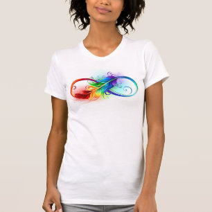 T-shirt Symbole d'infini avec plume arc-en-ciel