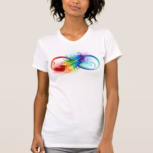 T-shirt Symbole d'infini avec plume arc-en-ciel (Devant)