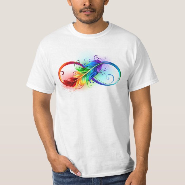 T-shirt Symbole d'infini avec plume arc-en-ciel (Devant)