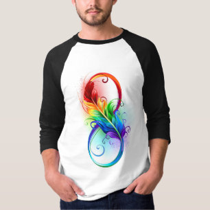 T-shirt Symbole d'infini avec plume arc-en-ciel