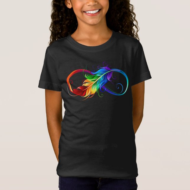 T-Shirt Symbole d'infini avec plume arc-en-ciel (Devant)