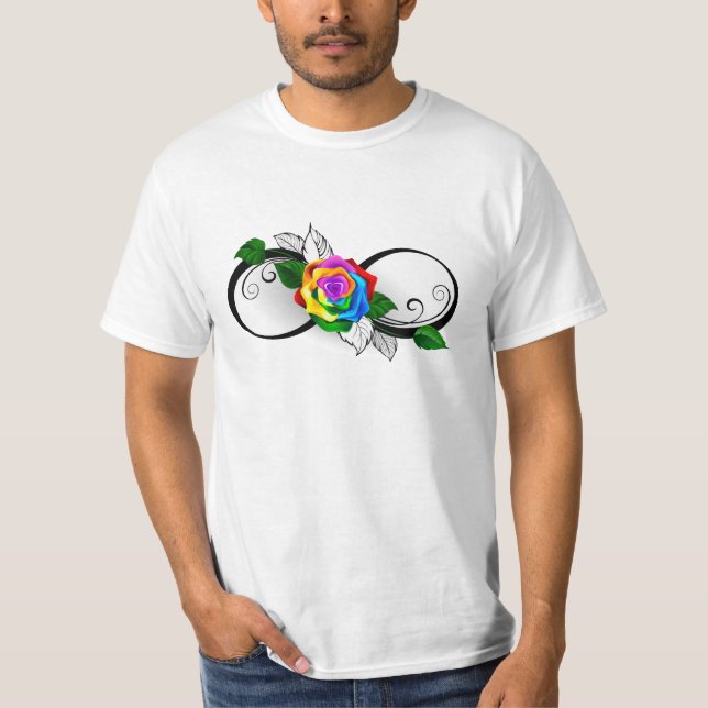 T-shirt Symbole d'infini avec rose arc-en-ciel (Devant)