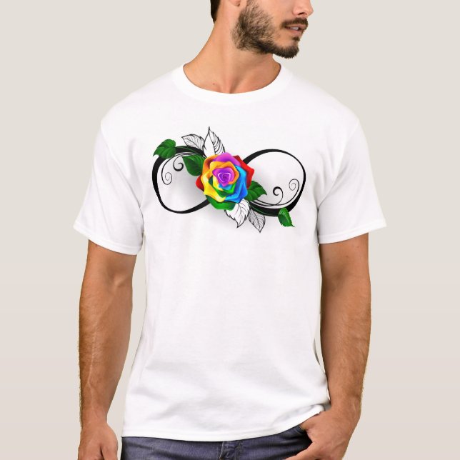 T-shirt Symbole d'infini avec rose arc-en-ciel (Devant)