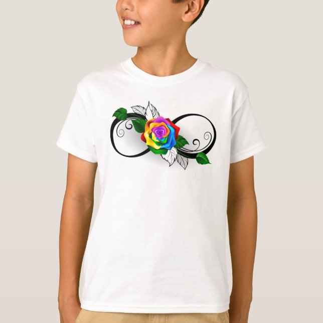 T-shirt Symbole d'infini avec rose arc-en-ciel (Devant)