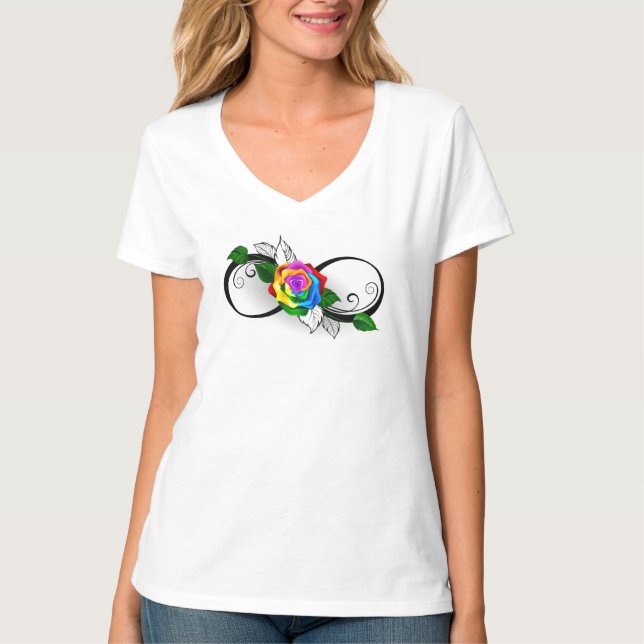 T-shirt Symbole d'infini avec Rose arc-en-ciel (Devant)