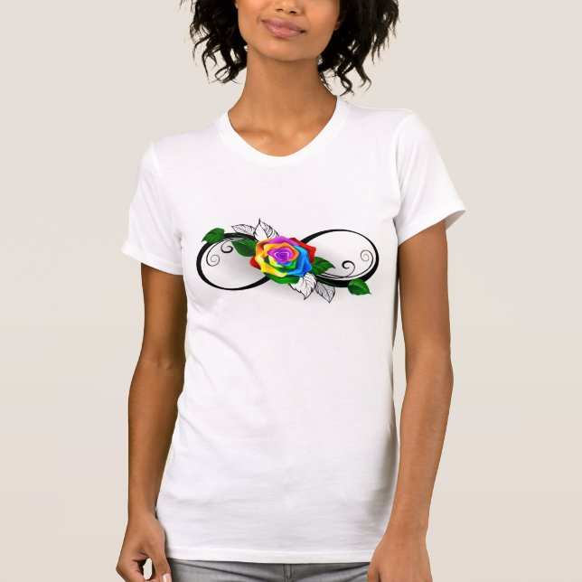 T-shirt Symbole d'infini avec Rose arc-en-ciel (Devant)