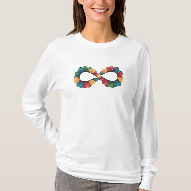 T-shirt Symbole d'infini vibrant avec des cœurs (Devant)