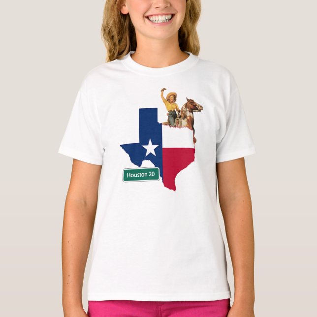 T-shirt SYMBOLE Drapeau En Forme Texas Cowgirl Et Houston  (Devant)