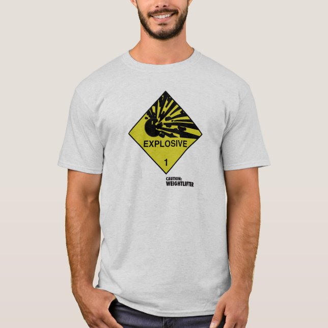 T-shirt Symbole explosif. Légende : Précaution : (Devant)