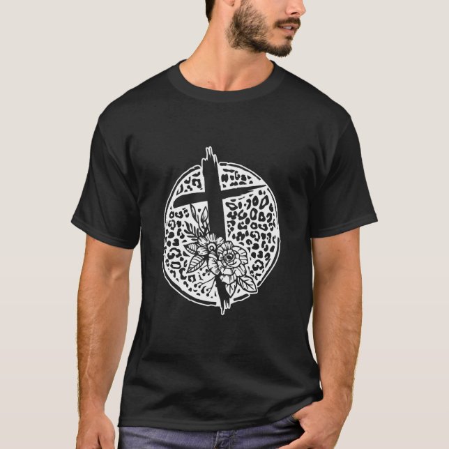 T-shirt Symbole fidèle de la croix florale léopard (Devant)
