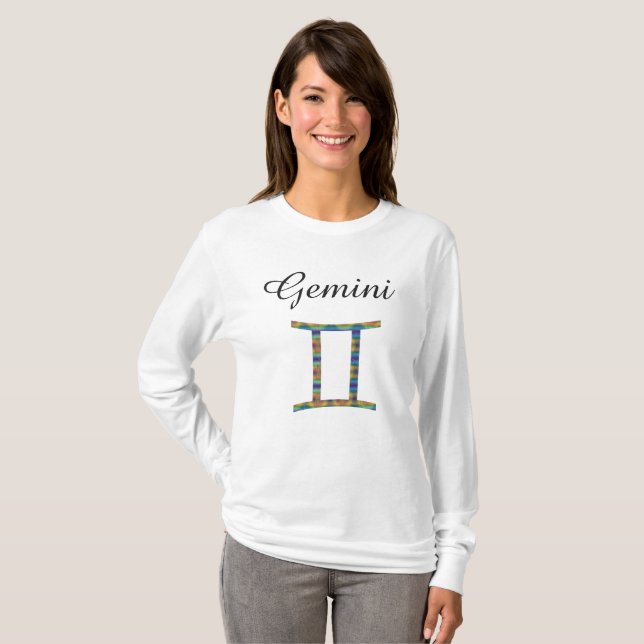 T-shirt SYMBOLE Gemini Zodiaque Horoscope À Manche Longue (Devant entier)