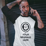 T-shirt Symbole Logo Bitcoin noir Message personnalisé<br><div class="desc">Ajoutez votre propre slogan ou message personnalisé à ce tee-shirt graphique avec logo Bitcoin en noir avec votre texte ci-dessous en lettres noires assorties.</div>
