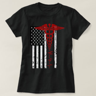 T-shirt Symbole Médicale Drapeau Femme USA Noir Patriotiqu