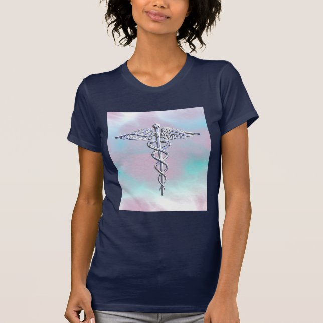 T-shirt Symbole Médicale Silver Caduceus Mother Pearl (Devant)